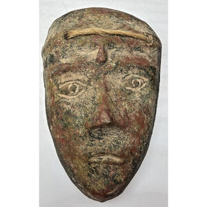 Vintage Columbian Mexican Clay Pottery Face Mask Wall Hanging